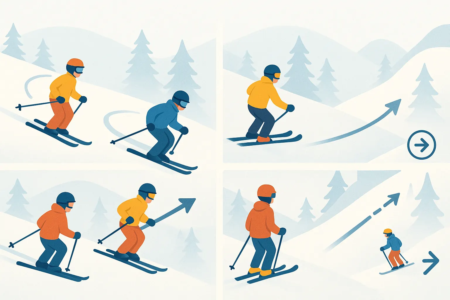 Advanced FIS safety: right of way to skier ahead, controlled speed and line, safe overtaking, smart stopping and entering.