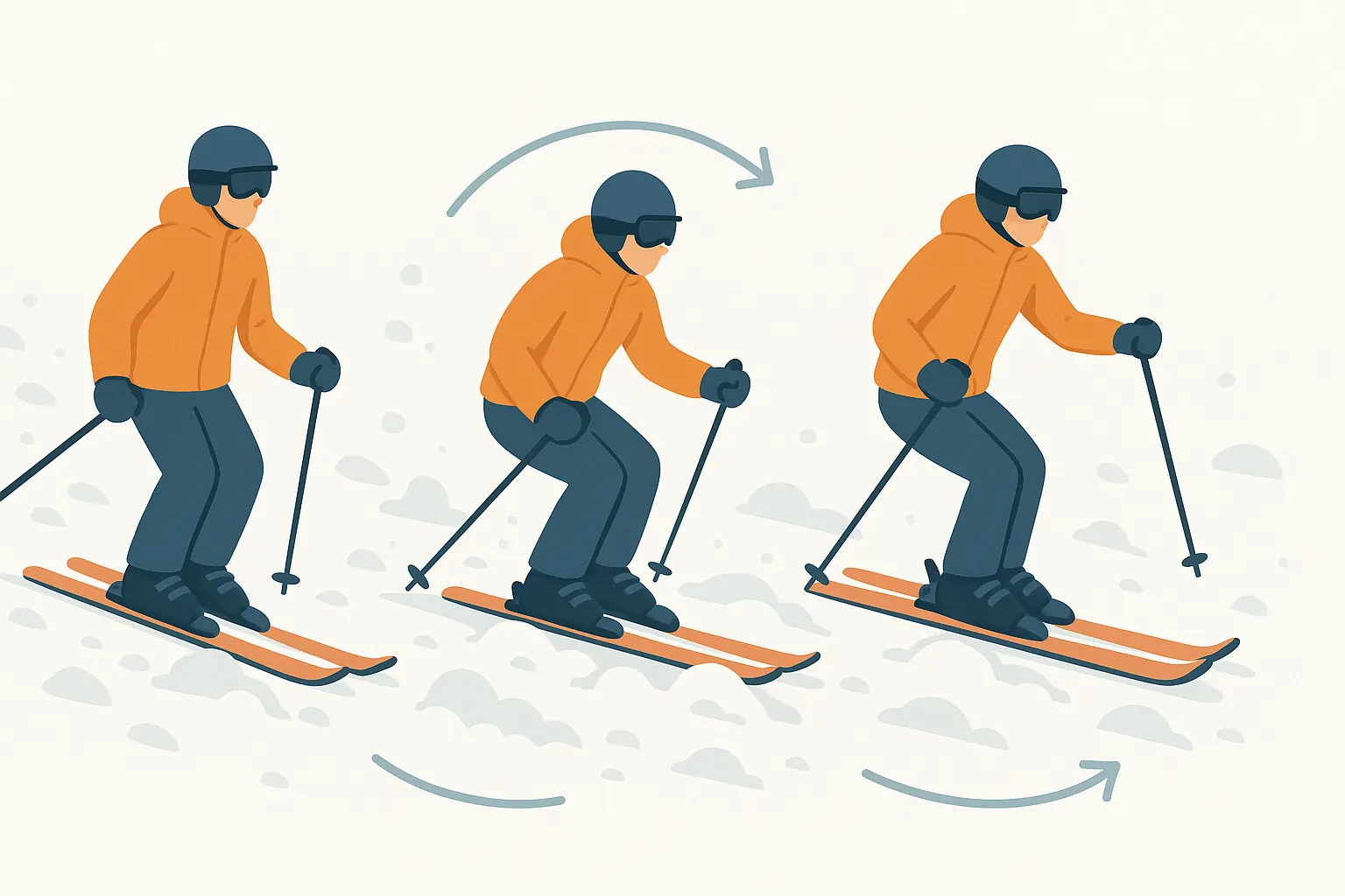 Chopped snow: soften before a lump, extend after, manage pressure and keep the torso quiet.