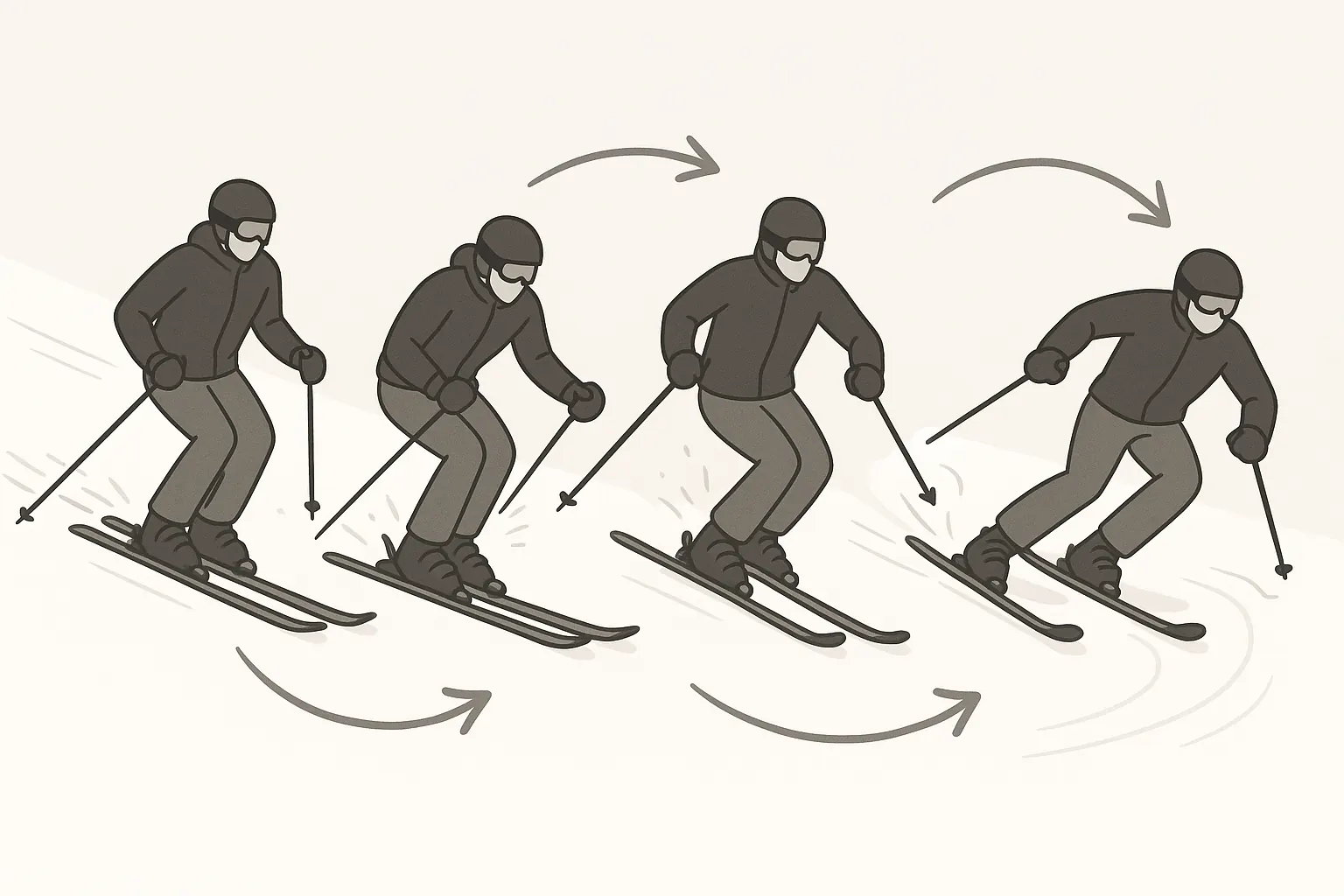 Short radius power turns: late-apex load on the outside ski, quiet release, crisp pole plant and rapid edge change.