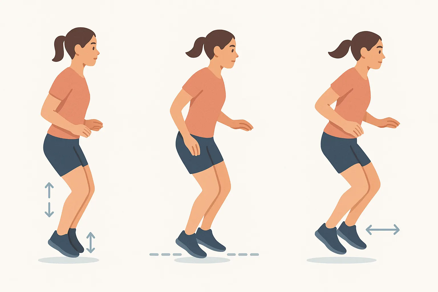 Mini pliometrics: soft landings, quiet torso; tiny hops, line taps and gentle fore–aft pulses.