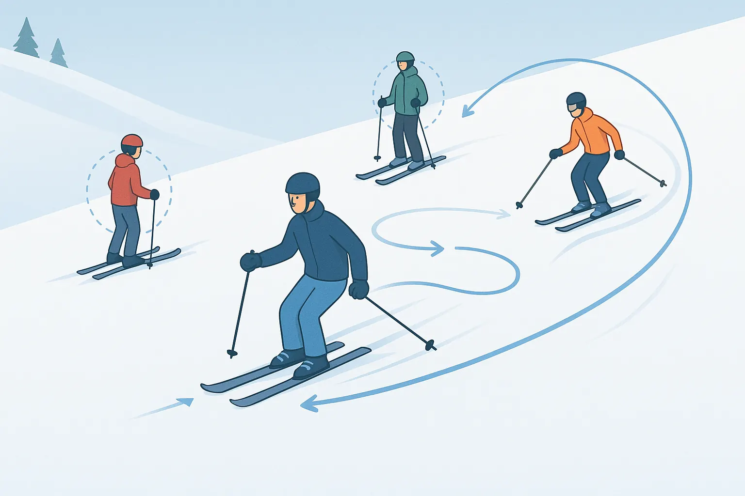 Reaction & reflex drills: random visual/audio cues, quick start–stop and balanced stance for faster ski responses.