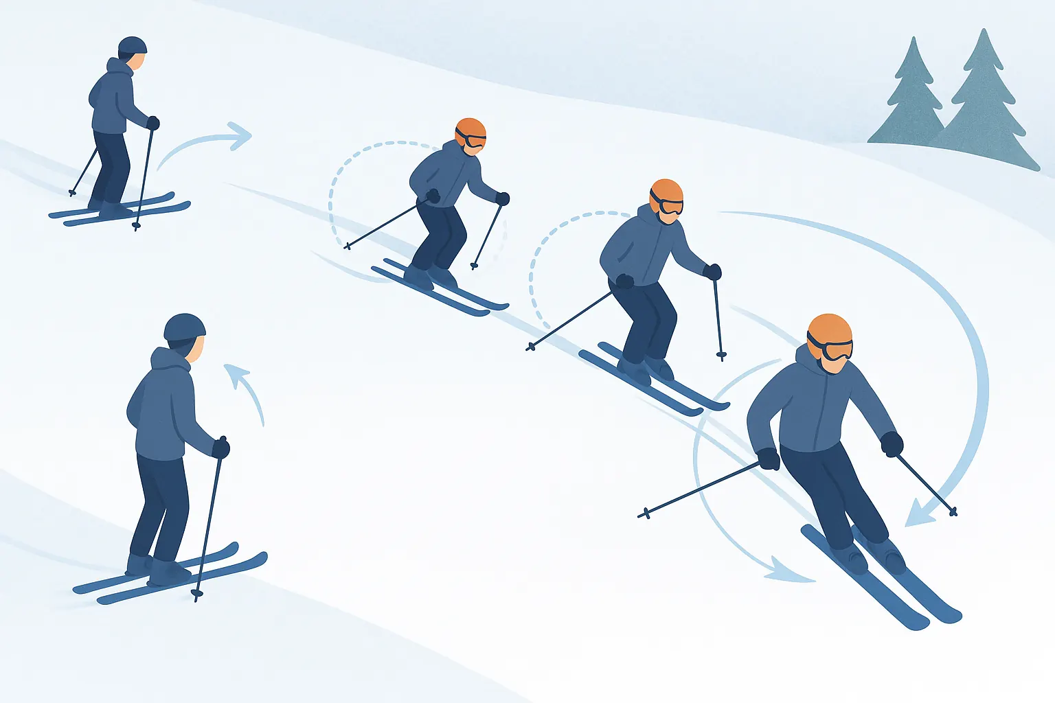 Control at higher speeds: look ahead, shape turns across the hill, manage pressure, pass with space, stop at the side.