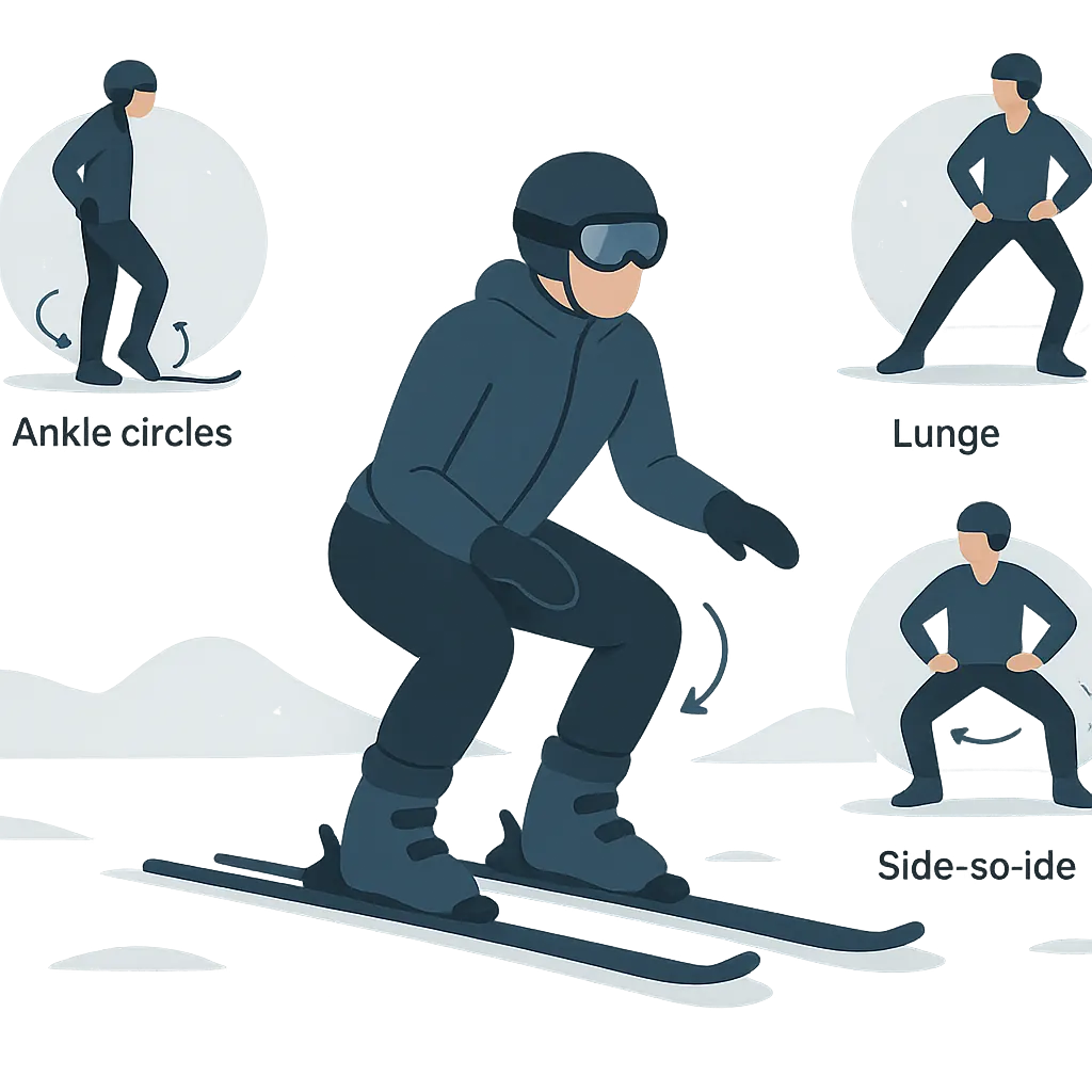 Warm-up before skiing: 5-minute activation for knees and hips with simple dynamic moves.